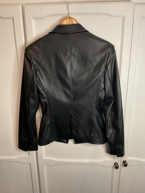 Bershka Black Leather Look Blazer Jacket Size Euro Small Bnwt1