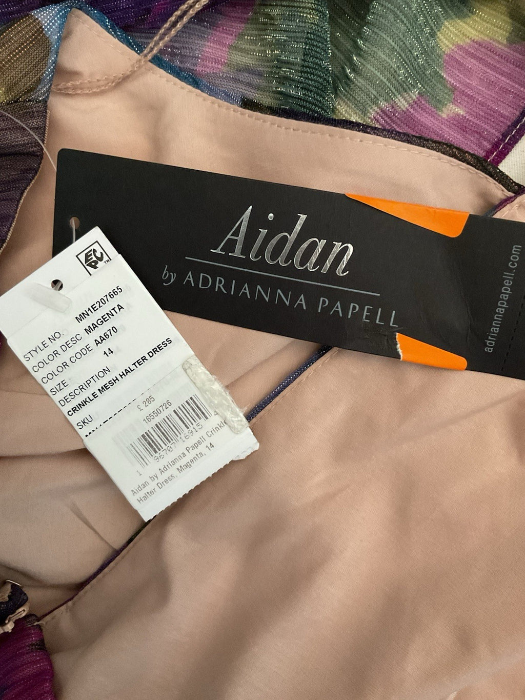 Aidan by Adriana Papell, Size 14 Crinkle Halter dress Magenta BNWT rrp £2854