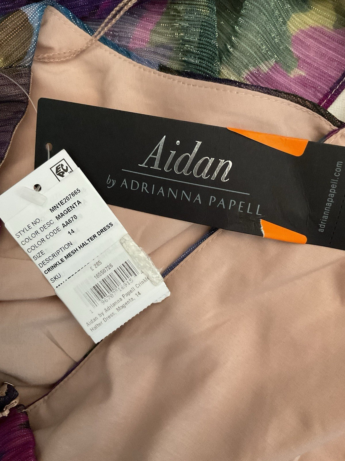 Aidan by Adriana Papell, Size 14 Crinkle Halter dress Magenta BNWT rrp £2854