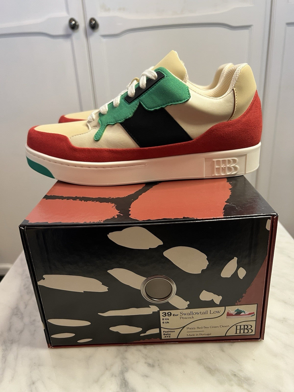 Fashion Baby Swallowtail Low Peacock Poppy Red/ Sea Green/ Dessert Uk6 Bnib Rare1