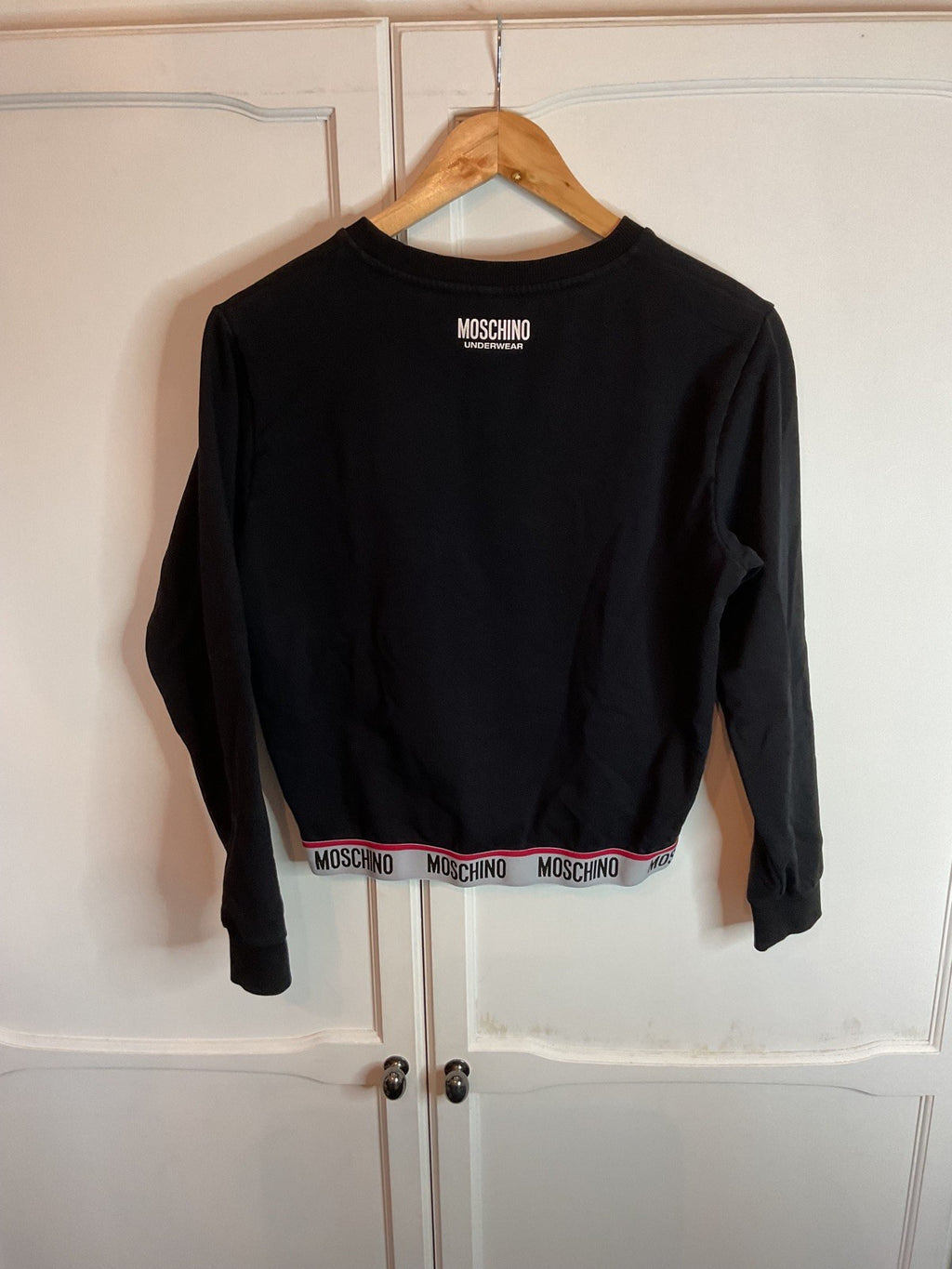 MOSCHINO Sweatshirt Womens Logo Tape Crew Neck Long Sleeve Black Size XS1