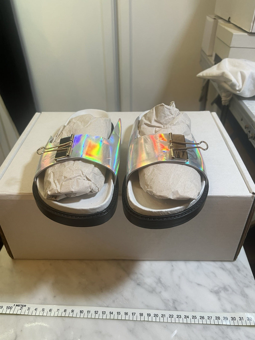 Off-White Bulldog Silver Sliders VGC In Box Please See Pictures And Description1