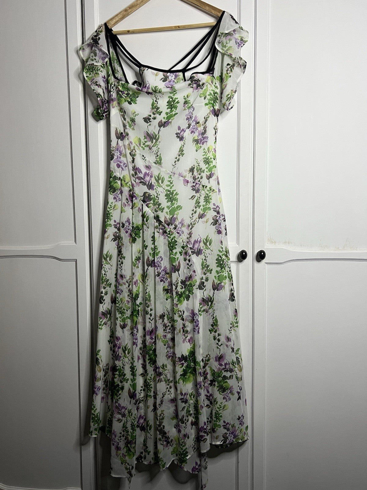 Karen Millen Watercolour Floral Cold Shoulder Midi Dress Size 8 Bnwt Rrp £149.000