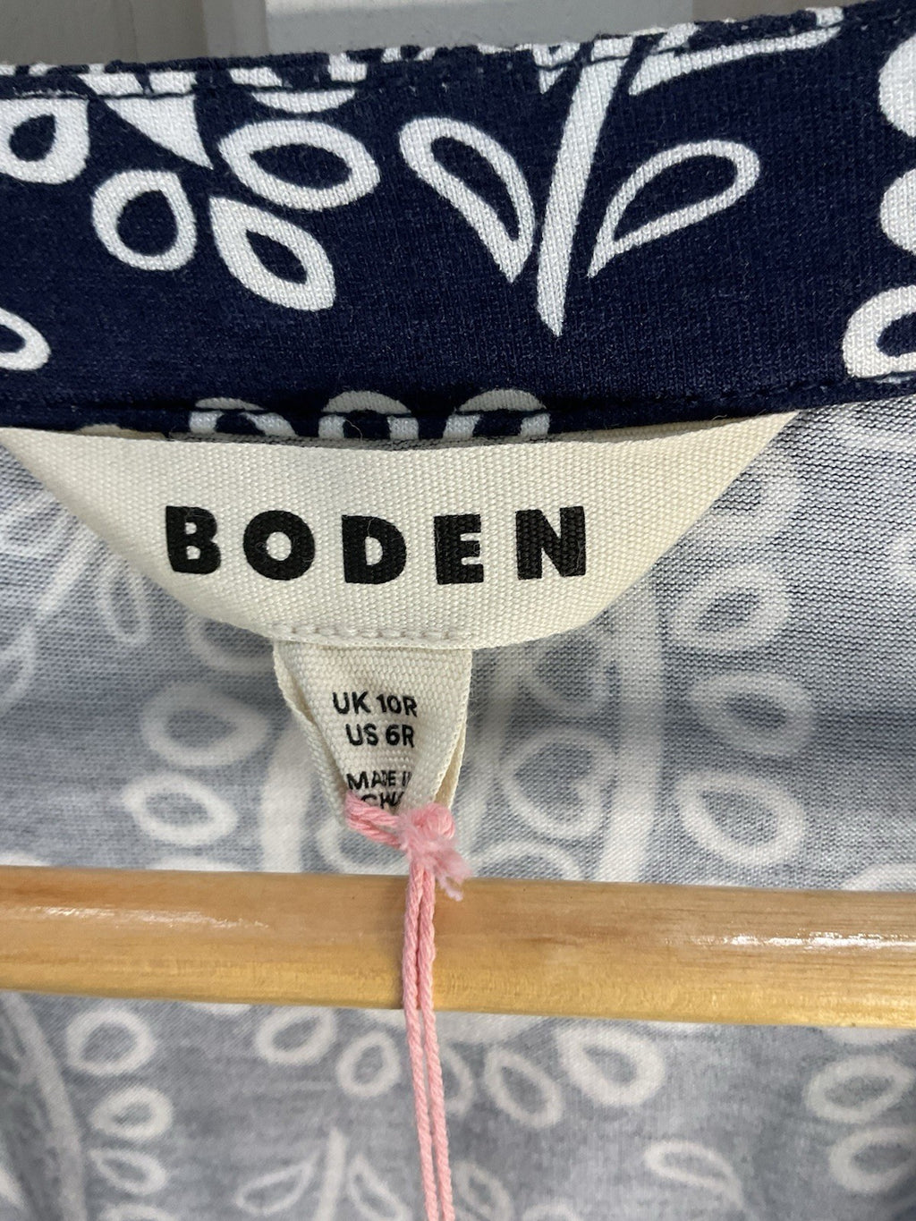 Boden Nicola Tea Dress Paisley Heart Size 10R Navy White Rrp £98.00 Bnwt4