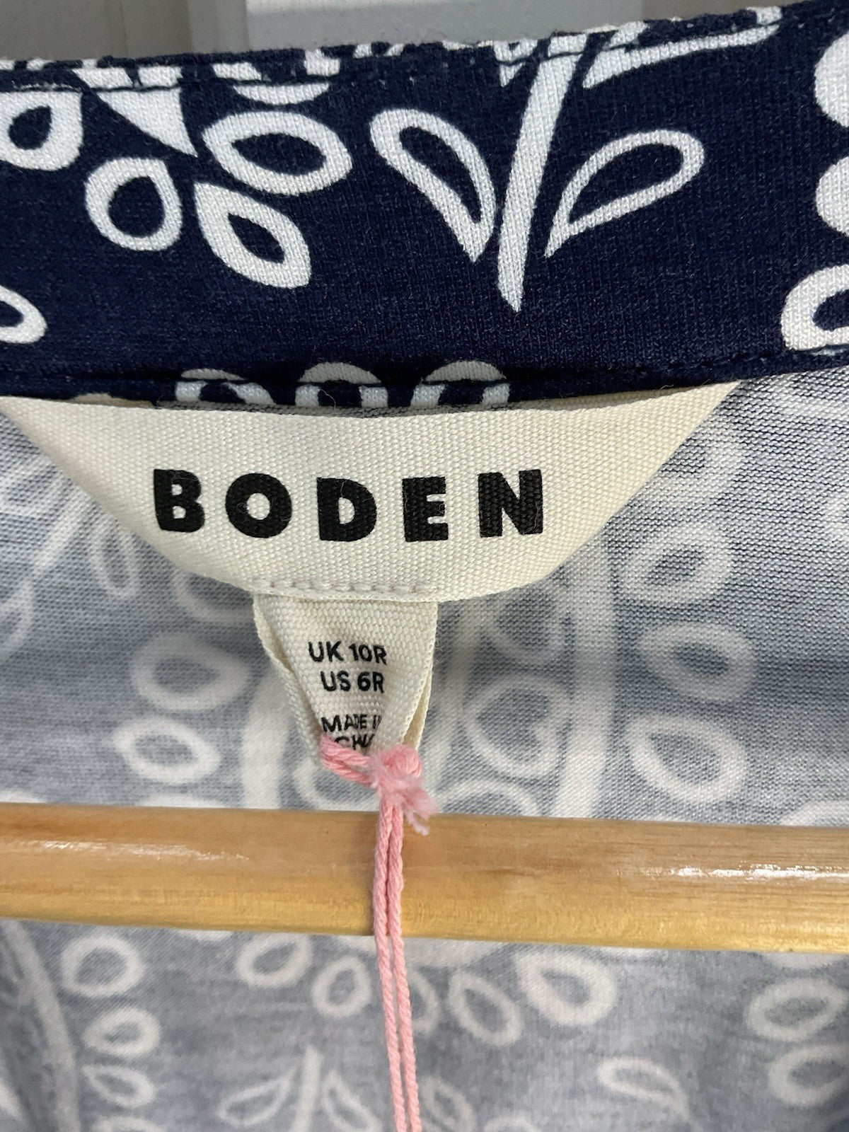 Boden Nicola Tea Dress Paisley Heart Size 10R Navy White Rrp £98.00 Bnwt4