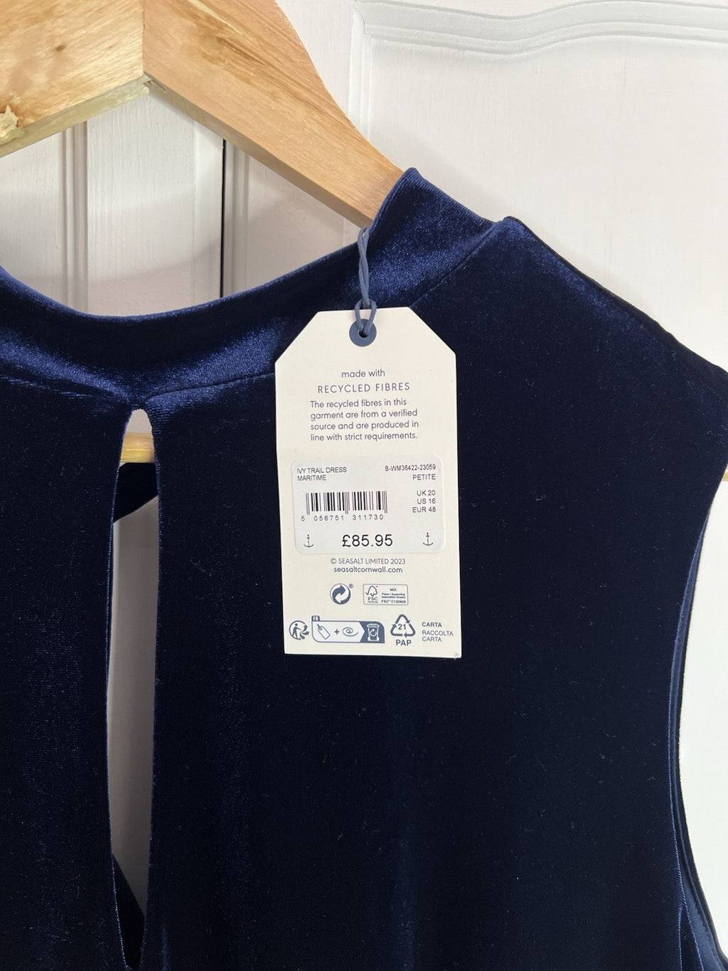 Seasalt Navy Ivy Trail Sleeveless Velvet Dress Size 20 Petite Rrp £85.955