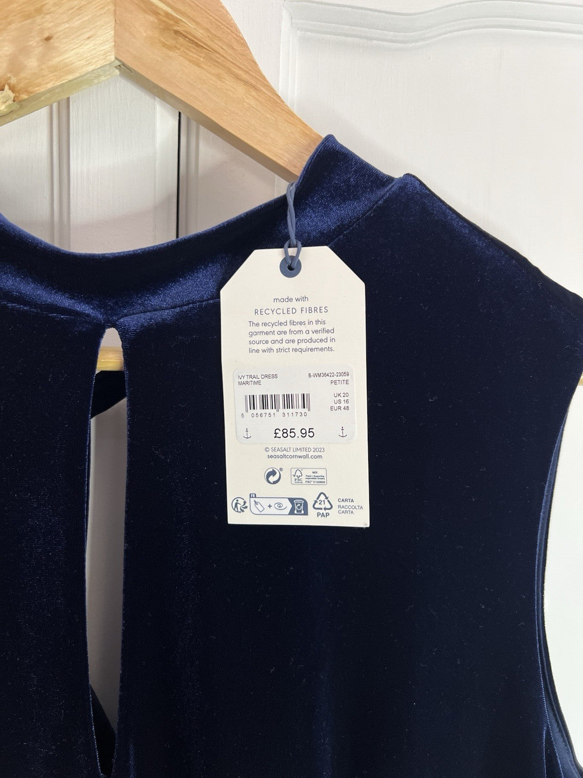 Seasalt Navy Ivy Trail Sleeveless Velvet Dress Size 20 Petite Rrp £85.955