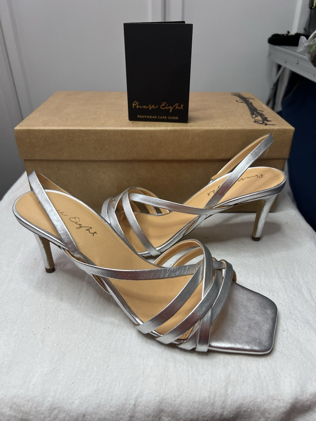 Phase Eight Women's Silver Sling Back Sandals Uk 7 Brand New In A Box.0
