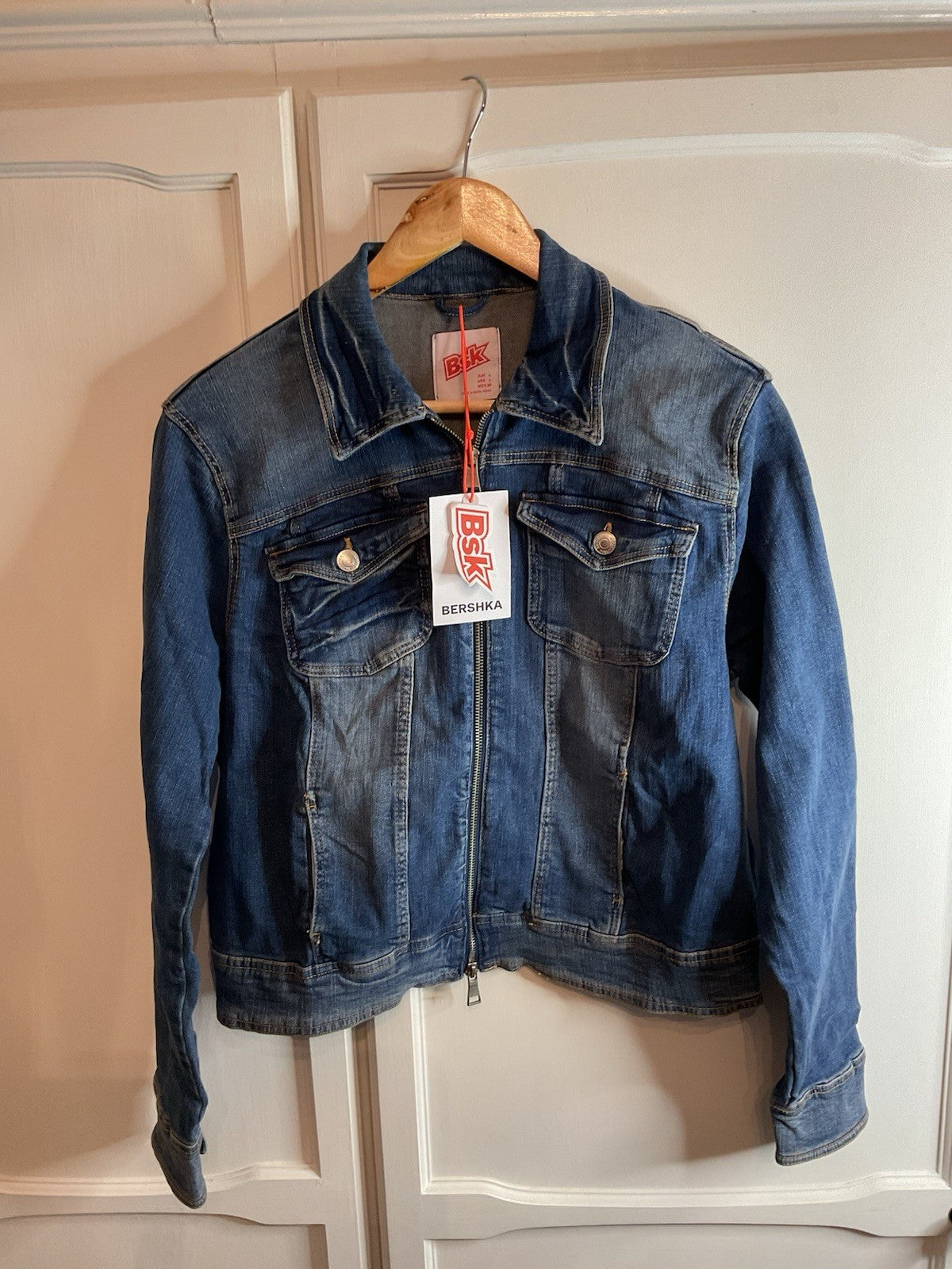 BERSHKA Womens designer Denim Jacket/Coat Size L euro, bnwt lovely jacket.1