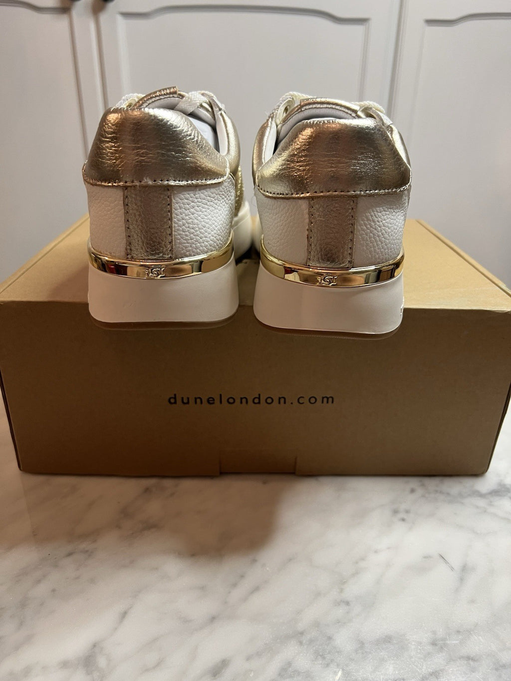 Dune London Emeelia Gold Metallic Leather Trainers Uk4 RRP £99 Sold Out Bnib New3