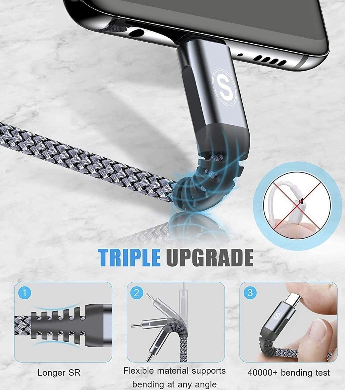 Avibrex 2-Pack 2M Braided Tangle Free Fast Charging Cable USB-A To USB-C2