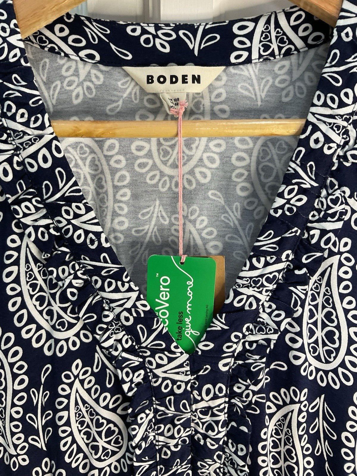 Boden Nicola Tea Dress Paisley Heart Size 10R Navy White Rrp £98.00 Bnwt2