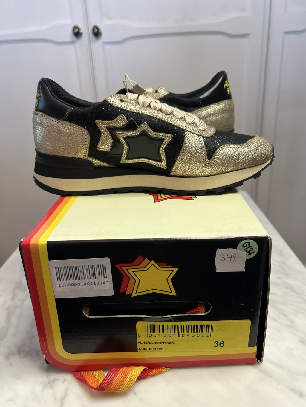 Atlantic Stars Vega Black/Gold Glitter Women's Trainers Uk3.5 Eu36 Bnib Genuine2