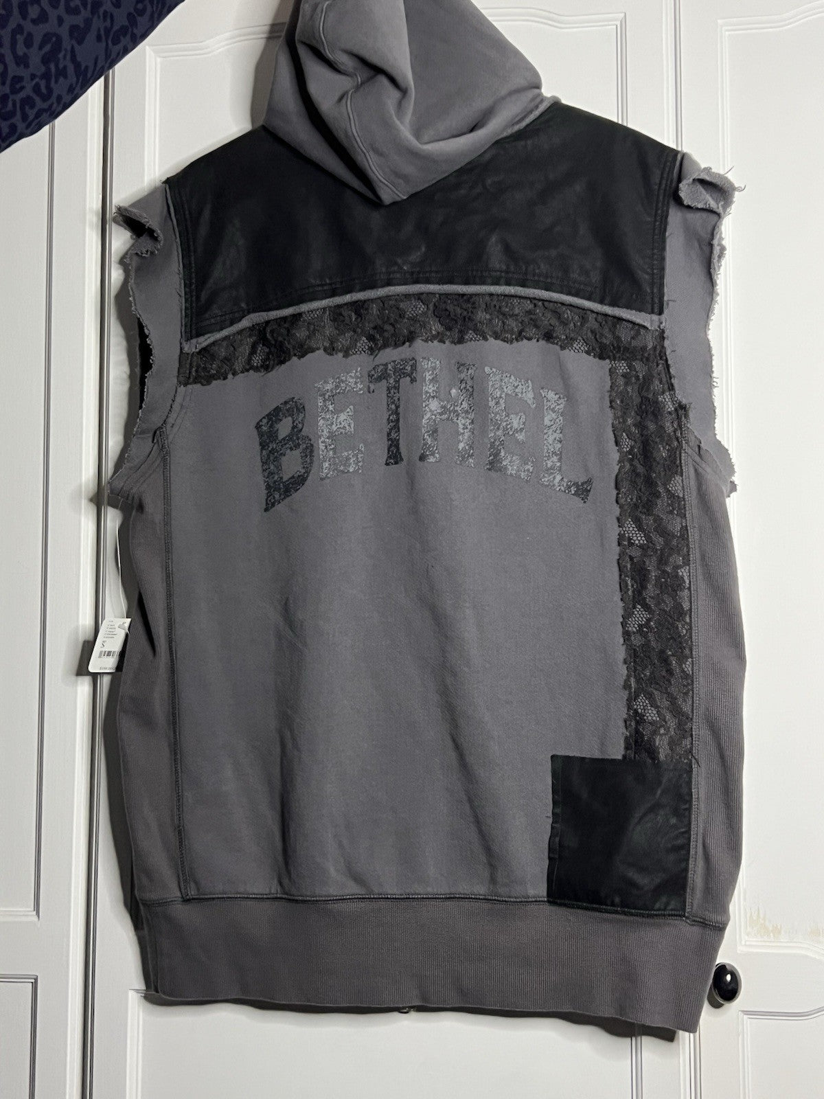 We The Free People Rat Pack Black Vegan Leather Lace Zip Knit Hoodie Vest bnwt 1