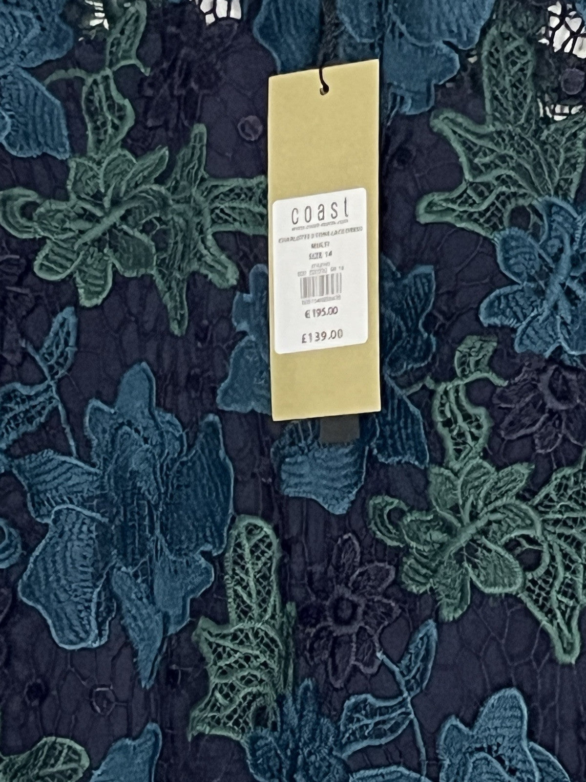 Bnwt Stunning Coast Navy & Green Midi Dress, Size 14, Rrp £139.994