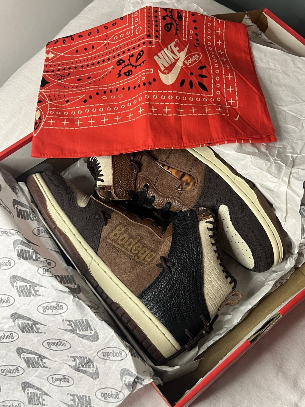 Nike Bodega x Dunk High Legend Fauna Brown, UK 6 EU 40 With Designer Bandana 2