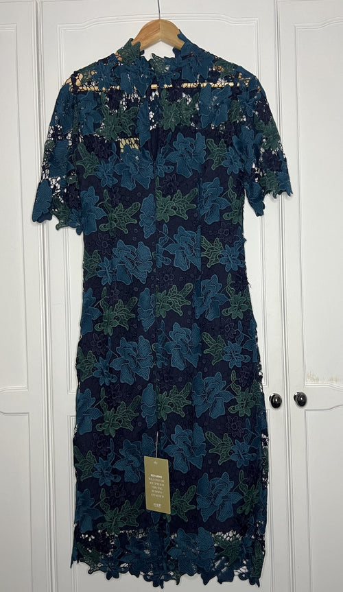 Bnwt Stunning Coast Navy & Green Midi Dress, Size 14, Rrp £139.991