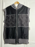 We The Free People Rat Pack Black Vegan Leather Lace Zip Knit Hoodie Vest bnwt 0
